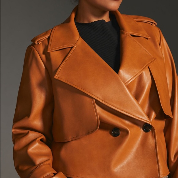 Anthropologie Faux Leather Crop Trench Coat - Picture 1 of 6